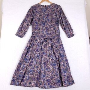 Lanz Originals Vintage Dress 14 Floral Cotton Midi Long Sleeve Cottagecore 80s
